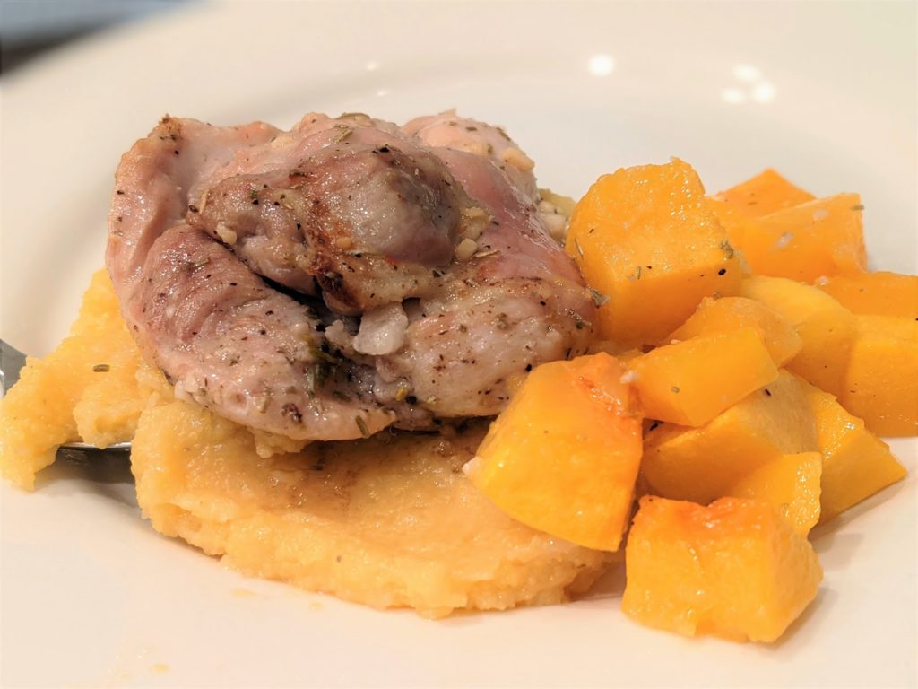 Roasted Chicken Thighs and Squash over Polenta